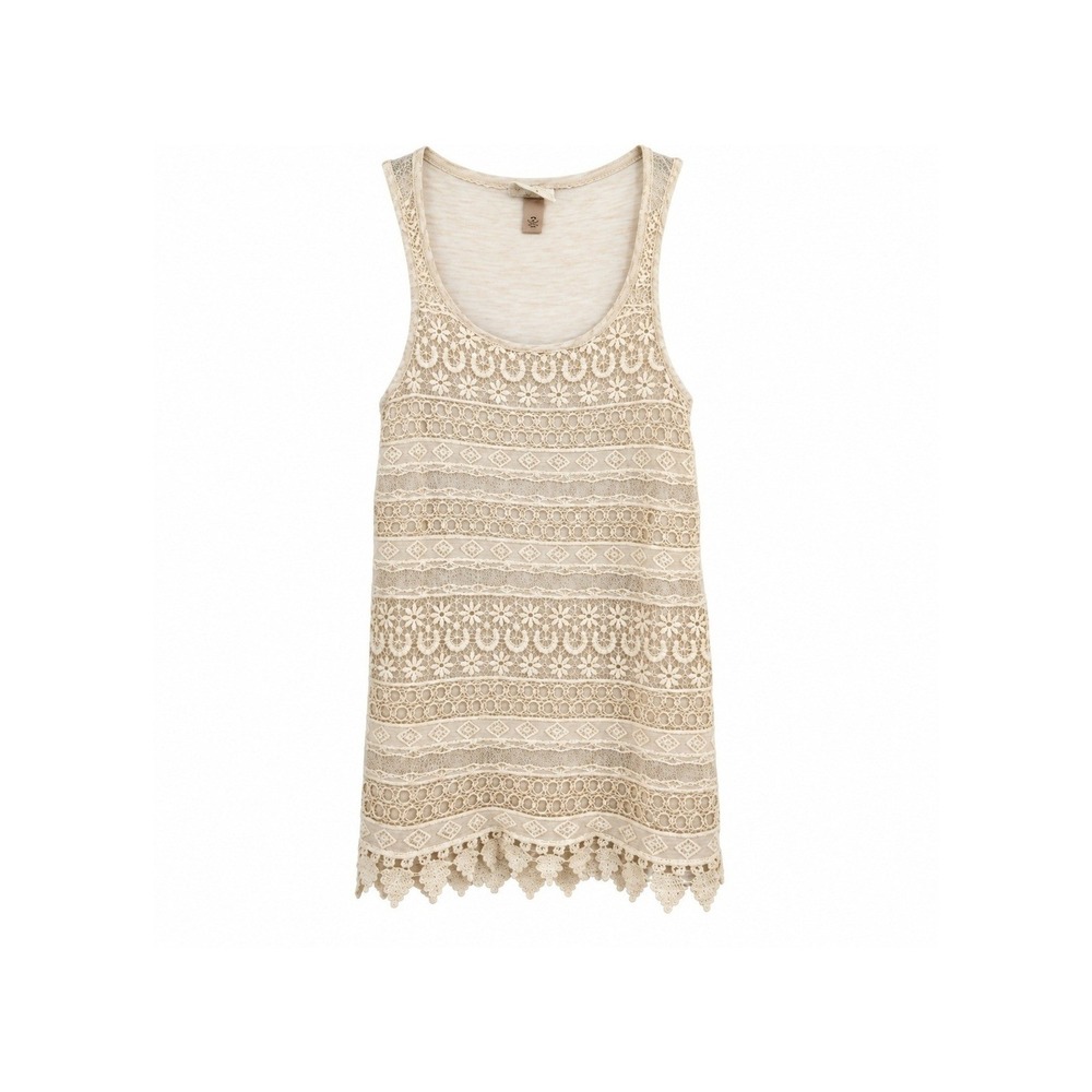 Knox Rose Womens XS Cream Crochet Lace Tank Top Boho Scalloped Hem Sleeveless